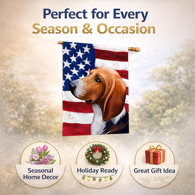 Caroline's Treasures CK6746CHF Treeing Walker Coonhound American Flag House Flag Large Porch Sleeve Pole Decorative Outside Yard Banner Artwork Wall Hanging, Polyester, House Size, Multicolor