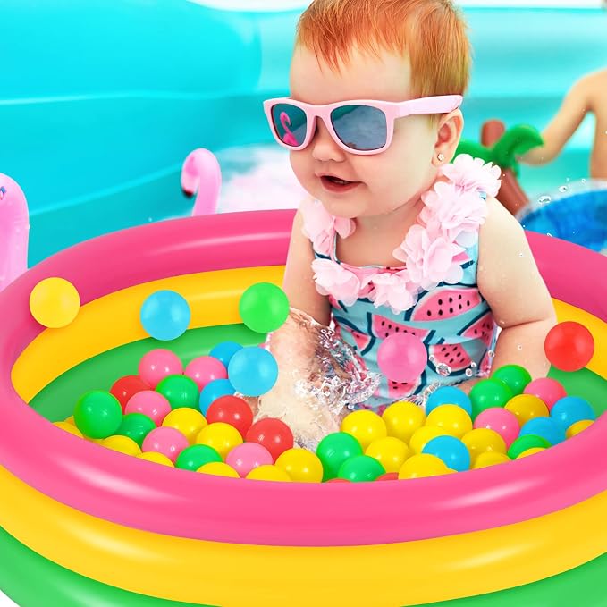 Honoson 35.4 Inch Inflatable Kiddie Pool Baby Pool with 50 Pcs Balls, Inflatable Swimming Pools Blow up for Beach Water Play Backyard Summer Indoor and Outdoor Party Supplies