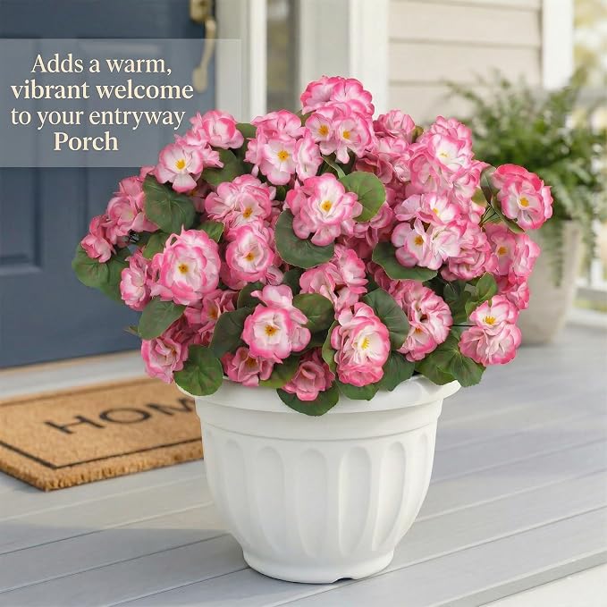 24 Pcs Artificial Geranium Flowers for Outdoor, UV Resistant Geraniums Artificial Flowers Realistic Faux Flowers Outdoor for Planters Outside Porch Garden Decor (15.3", Pink)