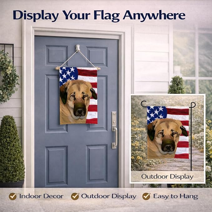 Caroline's Treasures CK6403GF Anatolian Shepherd Dog American Flag Garden Flag Mailbox Flag Decorative Yard Flag Banner Outside Patio Artwork Yard Flower Beds, Garden Size, Multicolor