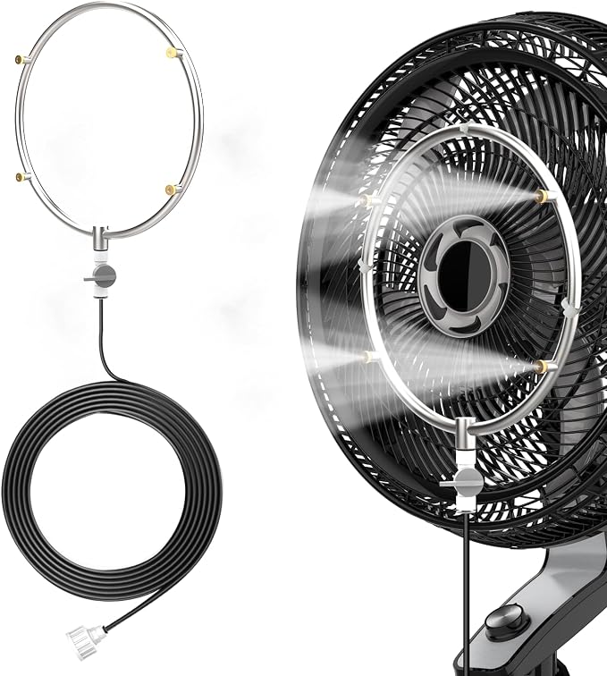 DR.PREPARE Stainless Steel Misting Fan Kit, 16.4ft Mist Hose Fan Mister, Outdoor Water Sprayer for Patio Backyard, Portable Cooling Mist System, Independent Valve for Control (Fans Not Included)