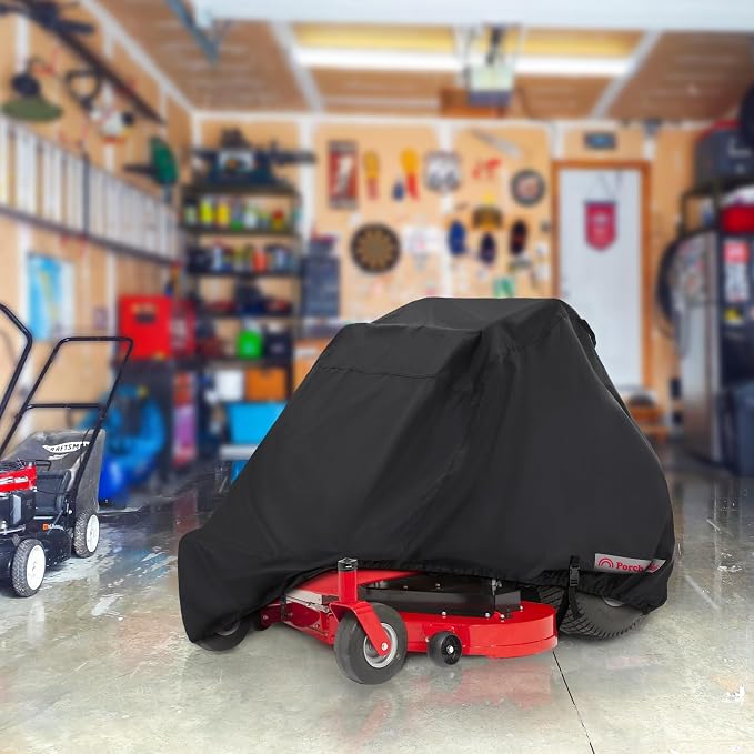 Porch Shield Zero Turn Mower Cover - Waterproof Heavy Duty Riding Lawn Tractor Cover (Up to 62 inches Decks, Black)