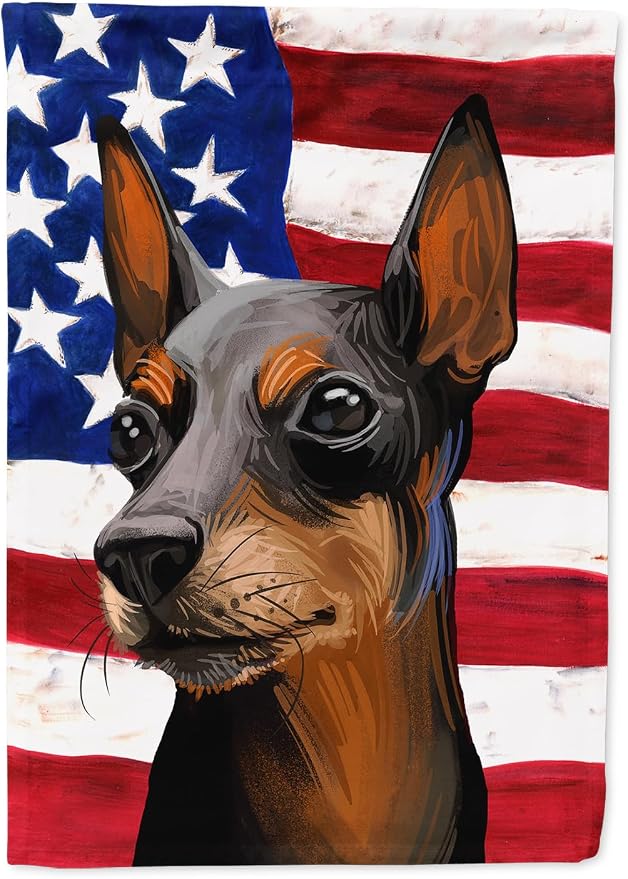 Caroline's Treasures CK6743CHF Toy Manchester Terrier American Flag House Flag Large Porch Sleeve Pole Decorative Outside Yard Banner Artwork Wall Hanging, Polyester, House Size, Multicolor