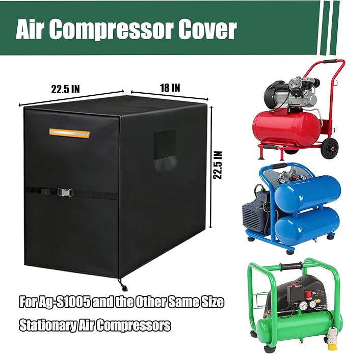 Air Compressor Cover – Waterproof Outdoor Cover for 22.5"x18"x22.5" Stationary Compressors, Heavy-Duty Thickened 600D Oxford Fabric Covers for AG-S1005/AC1 Series (22.5"x18"x22.5")