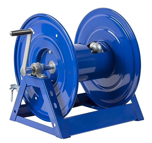 Coxreels 1125-4-100 Hand Crank Steel Hose Reel, 1125 Series - ½" x 100', 3,000 PSI - Heavy Duty All Welded Steel A Frame – Adjustable Tension Break – Made in The USA, Blue