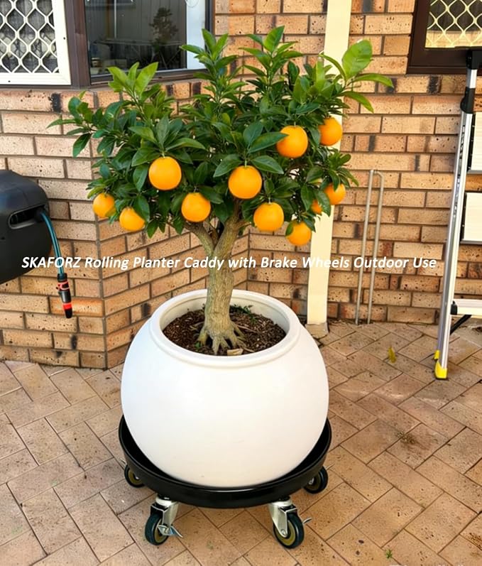 Rolling Planter Caddy(430lbs Capacity), Heavy Duty Metal Plant Stand with Brake Wheels Plant Dolly Mover Plant Pot Tray Saucer for Indoor Outdoor 16 Inches Black 2Pack