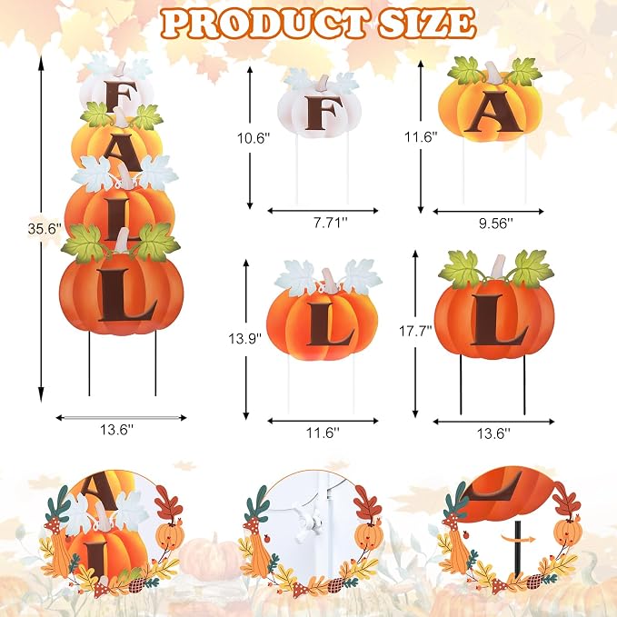 Fall Yard Decor Outdoor Autumn Harvest Pumpkins Stakes Pumpkin Patch Sign with Stakes Fall Thanksgiving Decoration for Home Outside Lawn Garden Holiday Decor