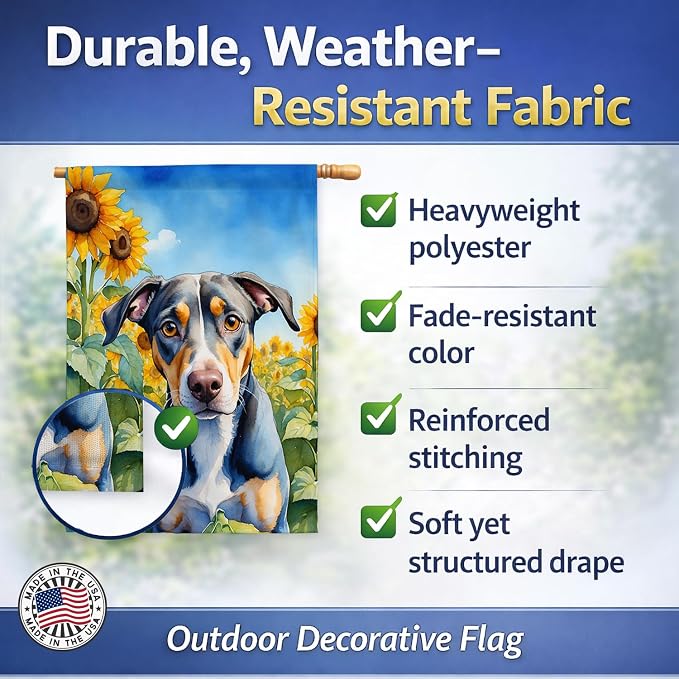 Caroline's Treasures DAC6046CHF Catahoula in Sunflowers House Flag Large Porch Sleeve Pole Decorative Outside Yard Banner Artwork Wall Hanging, Polyester, House Size, Multicolor