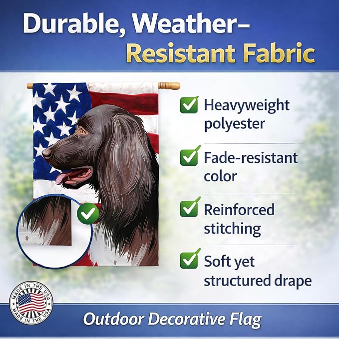 Caroline's Treasures CK6624CHF Small Munsterlander Dog American Flag House Flag Large Porch Sleeve Pole Decorative Outside Yard Banner Artwork Wall Hanging, Polyester, House Size, Multicolor