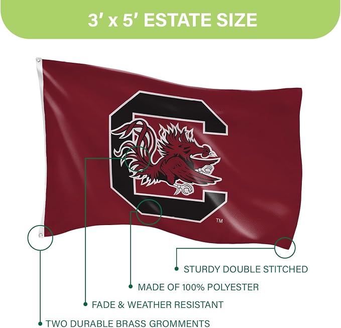 NCAA University of South Carolina Flag with Grommets, 3'x5' Outdoor College Flags & Banners for Garden Patio Indoor Wall Décor