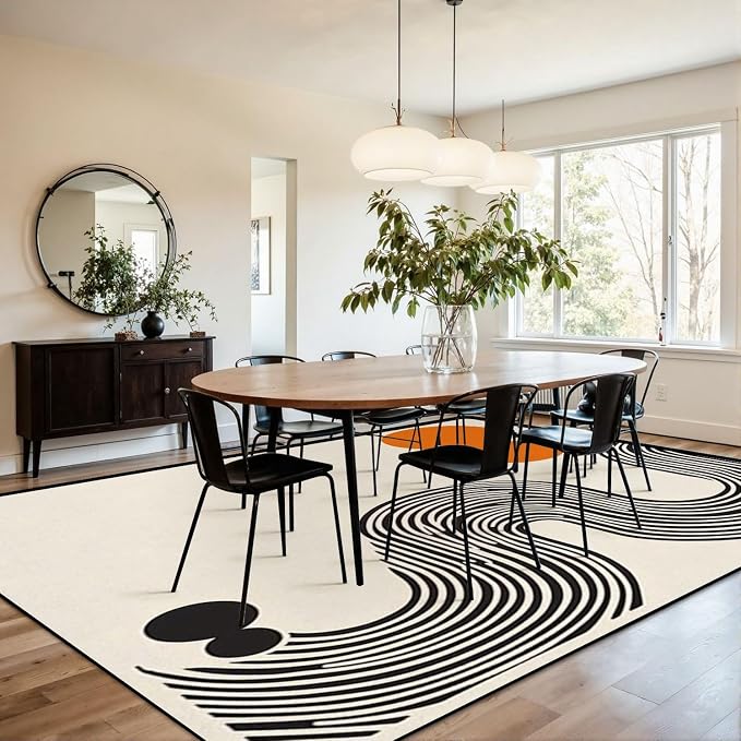 9x12 Area Rugs for Living Room Abstract Poster Geometric Shapes Boho Wall Decor Mid Century Washable Large Area Rug for Bedroom Non Slip Outdoor Carpets Soft Mats Kitchen Home Office Decor