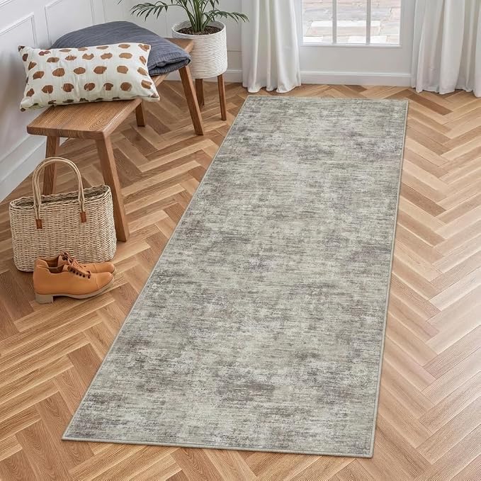 GarveeHome Washable Runner Rug for Kitchen 2x6 Hallway Runner Rug Non Slip, Modern Solid Color Area Rugs Non Shedding Low Pile Contemporary Carpet for Bathroom, Entryway, Bedroom, Camel