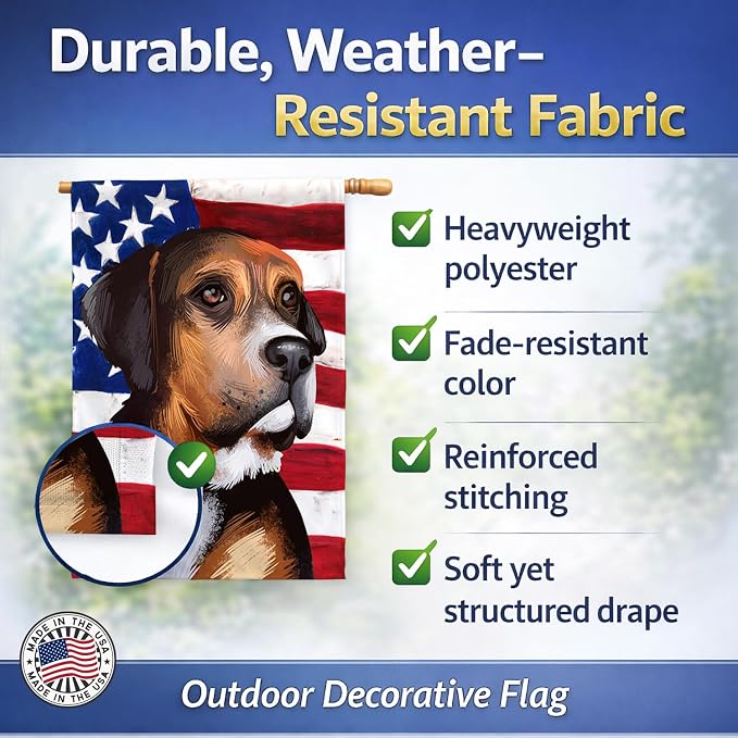 Caroline's Treasures CK6414CHF Austrian Black and Tan Hound American Flag House Flag Large Porch Sleeve Pole Decorative Outside Yard Banner Artwork Wall Hanging, Polyester, House Size, Multicolor