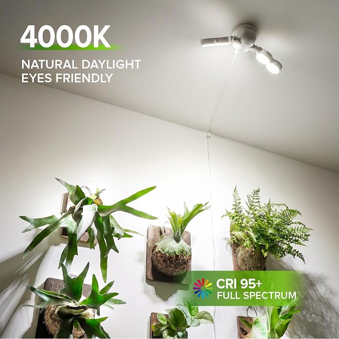 SANSI 30W Wall Mounted Grow Light – Dual Head Full Spectrum Plant Light with Remote, Programmable Timer, Dimmable 4-Level Brightness, 320° Wide Coverage, 4000K Natural Light for Indoor Plants