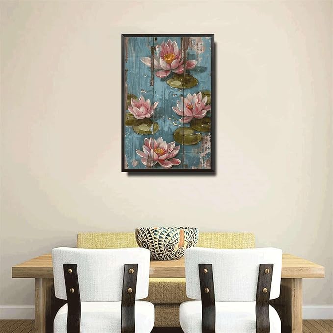 Metal Sign Tin Sign Vintage Wall Art Vintage Tranquil Water Lilies Tin Sign for Shabby Chic Interiors Rustic Elegance and Corrosion Re Tin Sign Gift for Club 6×8 Inches with Metal Frame