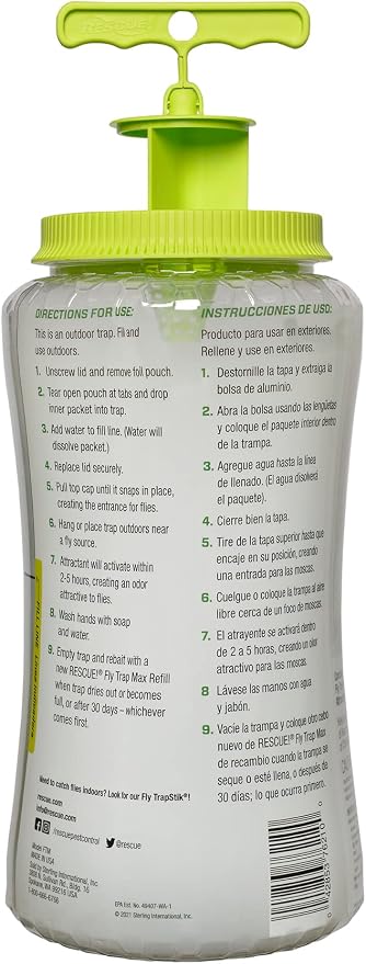 RESCUE! Fly Trap Max – Extra Large Reusable Outdoor Fly Trap - 2 Traps