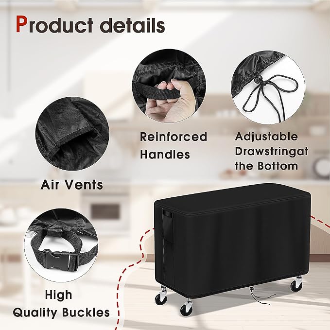 Outdoor Cart Cover for ELAFROS 550 lbs 2 Tier Plastic Utility Cart, Waterproof Service Cart Covers Rolling Tool Cart Covering - 36"Lx18"Wx29"H, Black