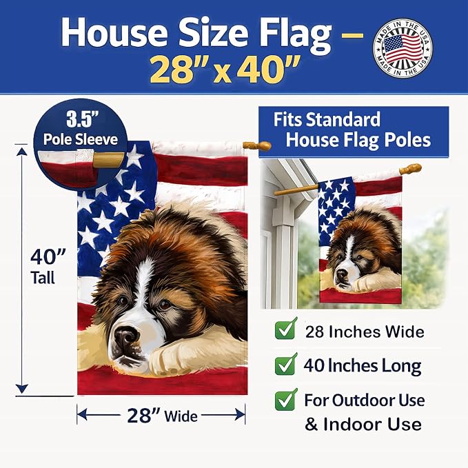 Caroline's Treasures CK6465CHF Bucovina Shepherd Dog American Flag House Flag Large Porch Sleeve Pole Decorative Outside Yard Banner Artwork Wall Hanging, Polyester, House Size, Multicolor