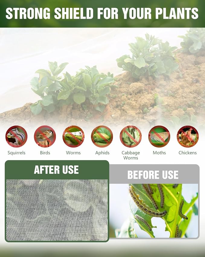 joyhalo Garden Netting for Raised Beds, 6 Sets Garden Hoops with for Raised Beds 10x30 Ft Garden Net, Bird & Cicada Net for Trees, Garden Mesh Netting for Greenhouse, Vegetable, 18 Clips Included