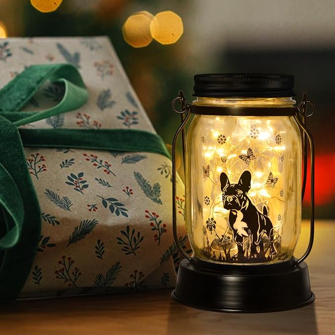 kyoryuger French Bulldog Frenchie Gifts for Women/Men French Bulldog Solar Lanterns Dog Mom Birthday Dog Lovers Lantern Pet Loss Pet Memorial Solar Garden Decor Yard, Patio,Backyard,Porch Torches