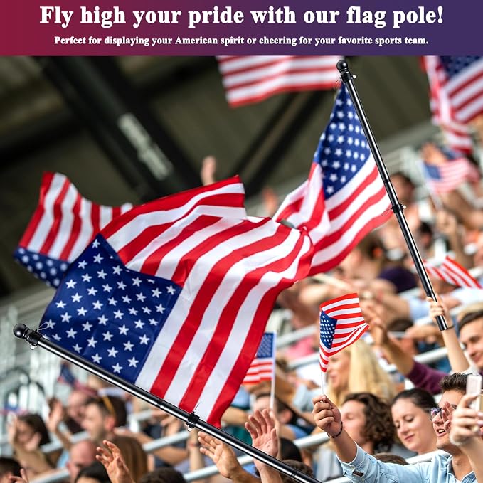 5 FT Flag Pole Kit with 3x5 American Flag, Tangle Free Spinning Weather Resistant Rustproof Stainless Steel Flagpole with Base for 1" Dia Flag Pole Holder for Outside House, Wall (Black)