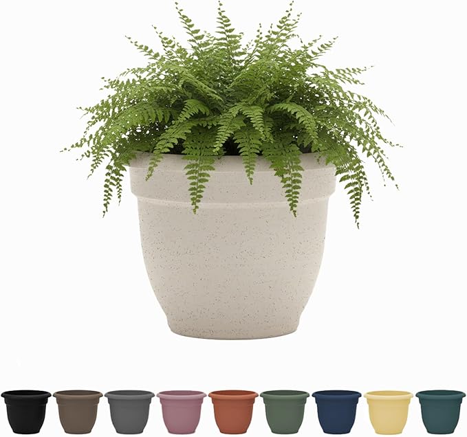 Bloem Ariana 16" Self-Watering Plastic Planter - Rolled Rim Indoor/Outdoor Garden Pot, Vanilla Bean