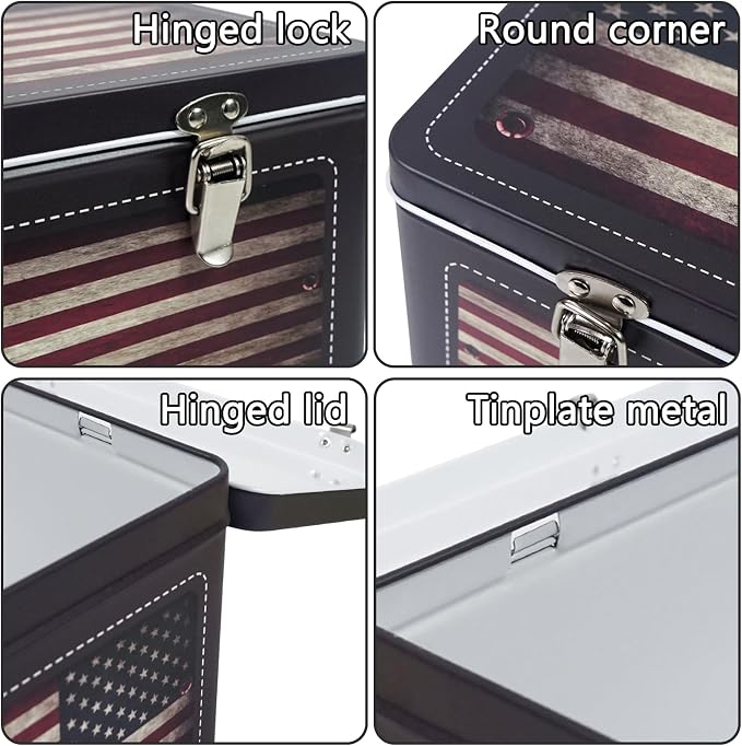 DreamsEden Tin Metal Keepsake Boxes, Vintage American Flag Decorative Storage Box with Lid for Keepsakes Memory Seed Tea Container, Set of 2