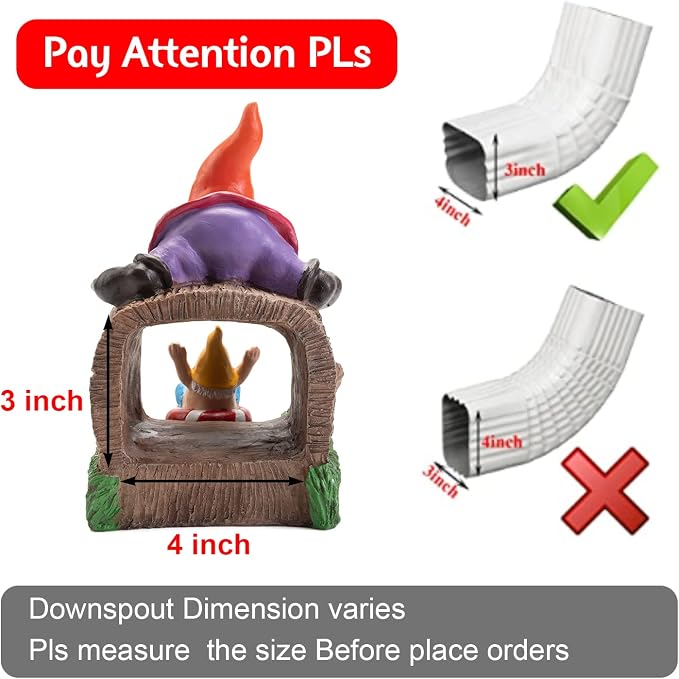 Garden Statue for Gutter/Downspout Extension Decoration, 4 * 3" Outdoor Extender Statues, Gnome Outdoor Decor