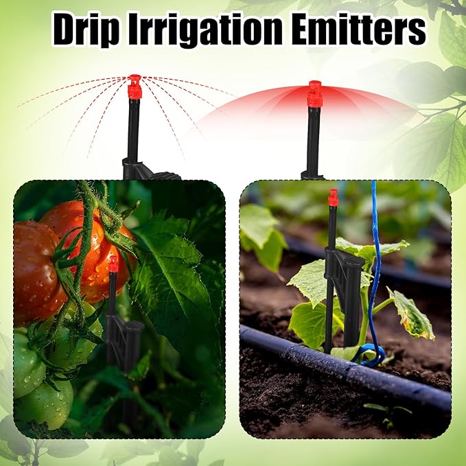 25 Pcs 12.8 Inch Drip Irrigation Stakes with 360 Degree Sprayer Emitters and Sprinkler Extension Riser for 1/4 Inch Drip Tubing Micro Sprinkler Heads Stakes for Garden Watering System, Red