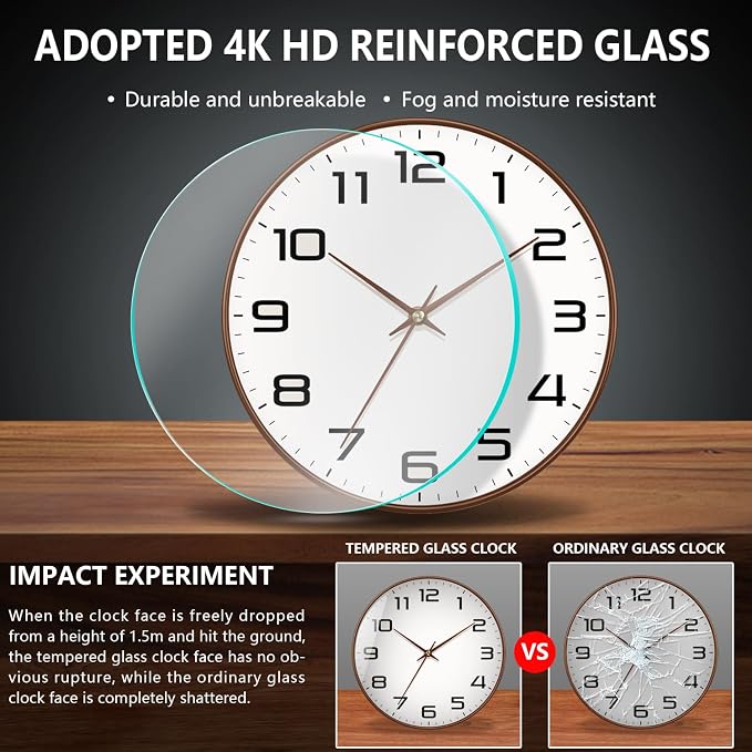Woodgrain Wall Clock–Silent Non-Ticking Wall Clocks Battery Operated 8 Inch, Large Easy-to-Read Numbers Modern Modern Analog Clock for Bedroom Living Room Kitchen Office Gym (Brown)