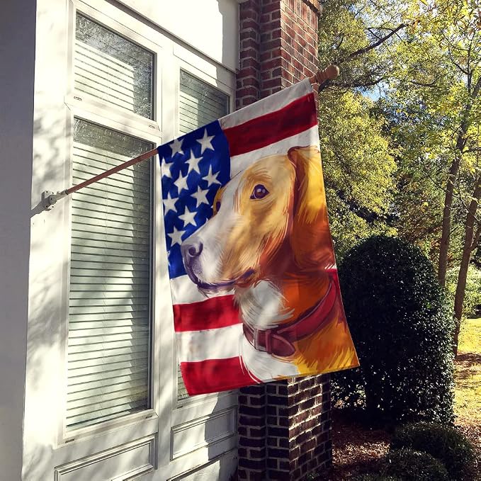 Caroline's Treasures CK6662CHF Posavac Hound Dog American Flag House Flag Large Porch Sleeve Pole Decorative Outside Yard Banner Artwork Wall Hanging, Polyester, House Size, Multicolor