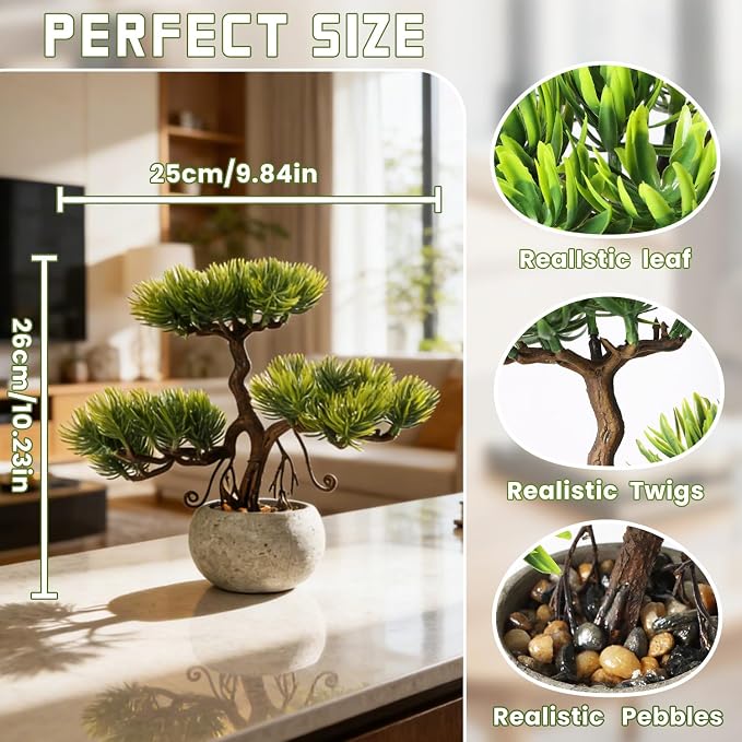 TOARTi Artificial Bonsai Tree Potted Plant with Pot, 10" Tall Small Fake Potted Faux Plant Desk Decor, Realistic Decorative Plants Indoor Shelf Decor for for Home Bedroom Bathroom Office Desk