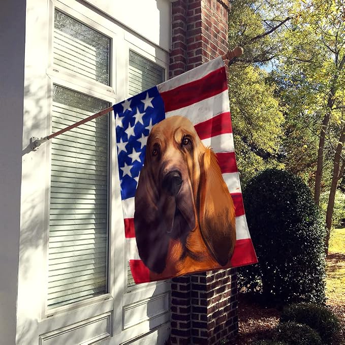 Caroline's Treasures CK6440CHF Bloodhound Dog American Flag House Flag Large Porch Sleeve Pole Decorative Outside Yard Banner Artwork Wall Hanging, Polyester, House Size, Multicolor