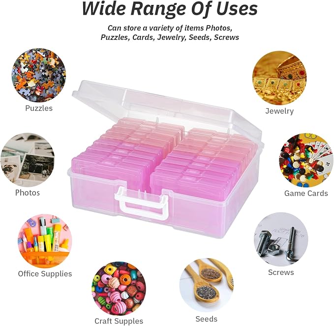 4""x6"" Photo Storage Box with Handle photo and craft keeper storage box 16 Inner photo case Large Gradient, Pink Series