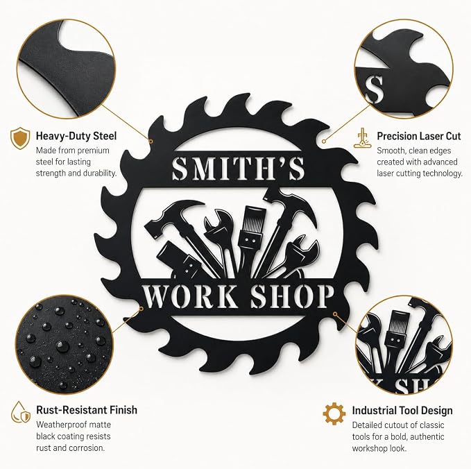 Personalized Metal Workshop Sign Custom Garage Sign for Men Dad Grandpa Husband Man Cave Wall Decor Tool Room Metal Wall Art Father’s Day Gift