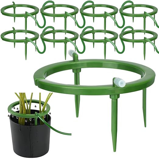 Tujoe 8 Set Drip Irrigation Ring Water Ring 3 Leg Support Drip Emitter with 1/8 Inch Barbed Inlet Fitting Removable Stakes for Grow Media Irrigation System Rain Watering Tree Plants (5 Inch)