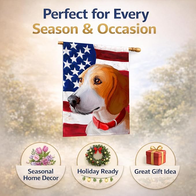 Caroline's Treasures CK6558CHF Harrier Dog American Flag House Flag Large Porch Sleeve Pole Decorative Outside Yard Banner Artwork Wall Hanging, Polyester, House Size, Multicolor