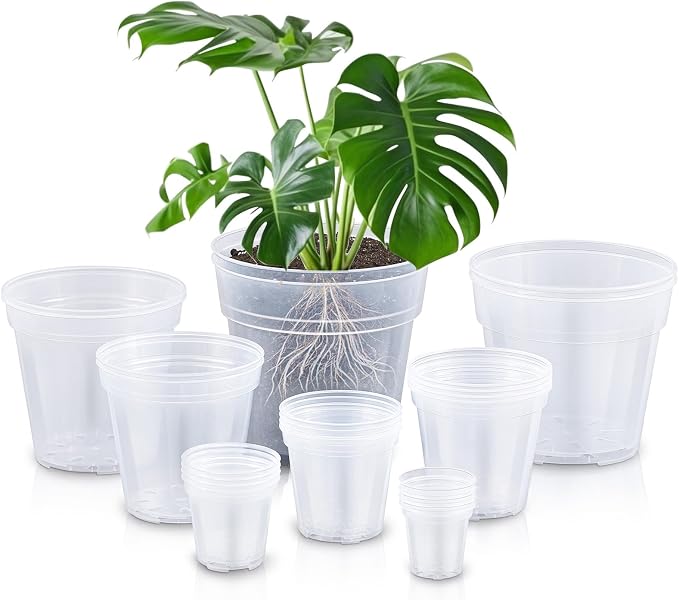 Vesici 24 Pcs 3/4/5/6/7/8/9/10 Inch Large Thickened Clear Nursery Pots Variety Pack Plant Pots with Drainage Holes Planters for Indoor Plants Flexible Transparent Plastic Plant Bottle Succulents