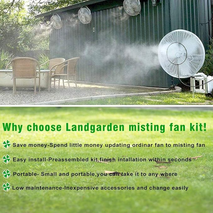 Outdoor Misting Fan Kit for a Cool Patio Breeze,Water Mister Spray for Cooling Outdoor,26FT (8M) Misting Line + 5 Brass Mist Nozzles + a Brass Adapter(3/4) Fit to Any Outdoor Fan