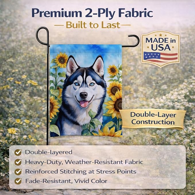 Caroline's Treasures DAC6164GF Siberian Husky in Sunflowers Garden Flag Mailbox Flag Decorative Yard Flag Banner Outside Patio Artwork Yard Flower Beds, Garden Size, Multicolor