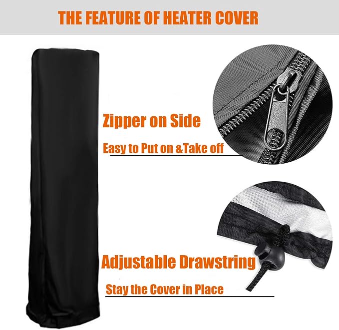 Patio Heater Cover- 87" H x 21" W x 24" D | Waterproof Outdoor Propane Heater Covers for Pyramid Heater with Zipper, Black