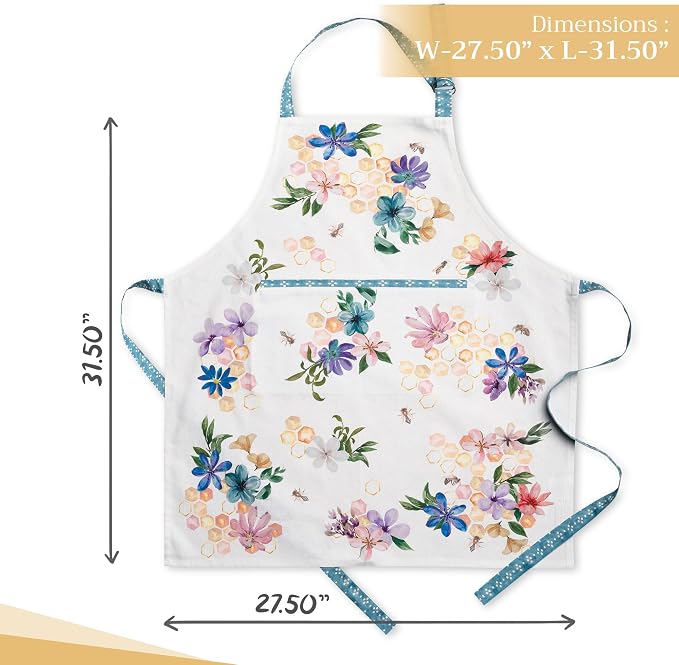 Maison d' Hermine Aprons for women with Pocket 100% Cotton (27.50"x31.50") | Adjustable Neck Strap & long ties Apron Men Chef Wedding Cooking Gardening Server Maid
