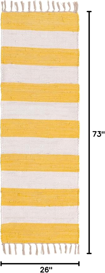 Unique Loom Chindi Rag Collection Area Rug - Striped (2' 2" x 6' 1" Runner, Yellow and Ivory)