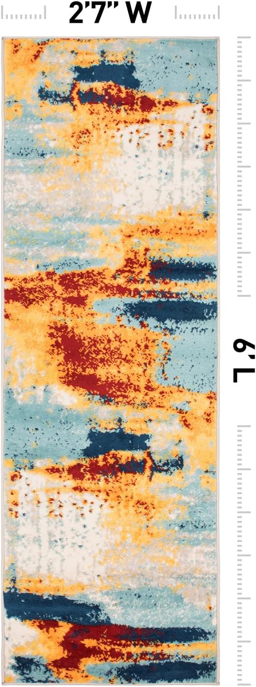 Rugshop Novel Abstract Fade-Resistant Runner Rug Multi 2' 7" x 6' | Stain Resistant,Bedroom, Dining Room, Home Office, Kitchen, Entryway, Hallway, Nursery, Kids Room, Guest Room
