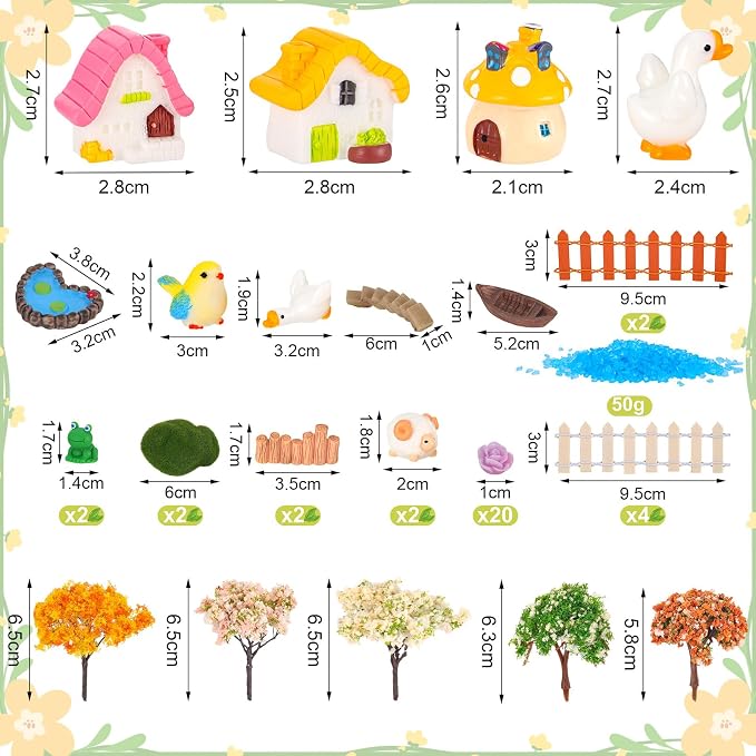 118 PCS Mini Fairy Garden Accessories Kit Miniature Garden Decorations Set Tiny Figurines for DIY Micro Landscape Terrarium Succulent Craft Decor Potted Horticulture Ornaments