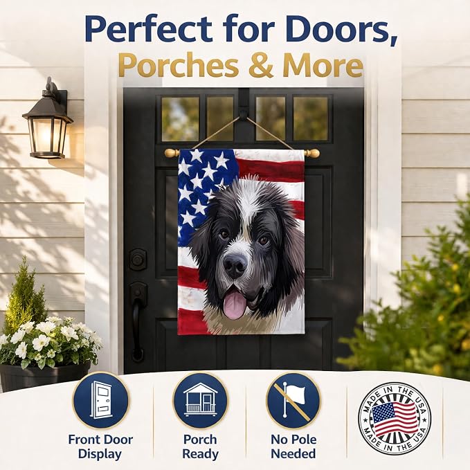 Caroline's Treasures CK6604CHF Landseer American Flag House Flag Large Porch Sleeve Pole Decorative Outside Yard Banner Artwork Wall Hanging, Polyester, House Size, Multicolor