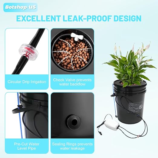 Hydroponics Growing System Kit 5-Gallon Deep Water Culture Recirculating Drip Grow System Indoor Garden Grow System with Hose, Air Pump, and Air Stone (1 Bucket + Drip Irrigation)