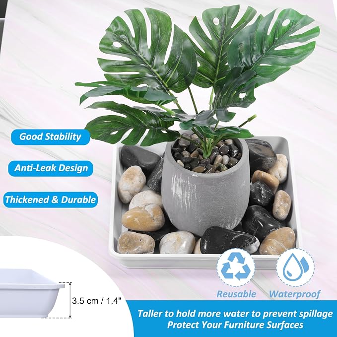PATIKIL Plant Saucer Tray, 10 Pack 10 Inch Plastic Square Plant Saucer Flower Planter Drip Tray for Indoors Outdoors Patio Balcony, White