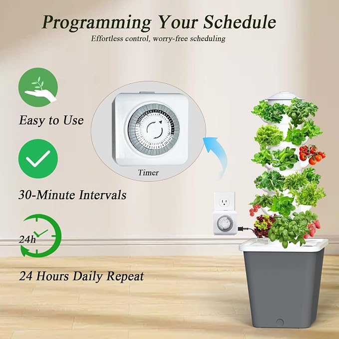 Hydroponics Growing System, 30-Plant Indoor Hydroponic Tower with Timer and Pump System, Plants Germination Kit, Vertical Hydroponic System for Gardening Lover (No Seed)