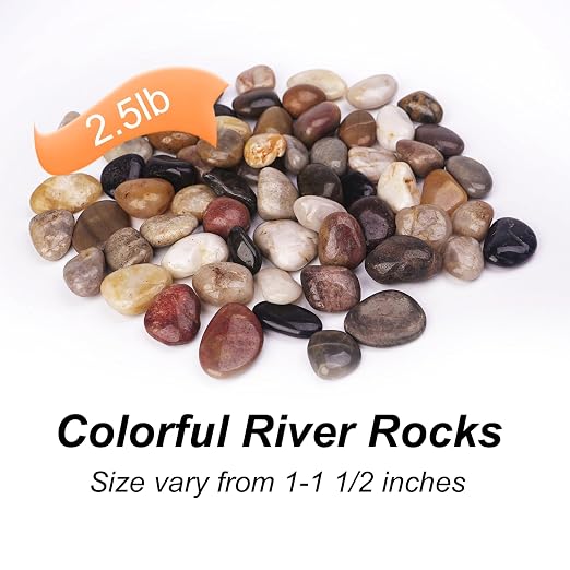 Pulovin 2.5 Pound Decorative Stones, 1-1 1/2", River Rocks for Plants Indoor Drainage, Small Polished Natural Pebbles for Crafts, Vases, Garden and DIY Decor